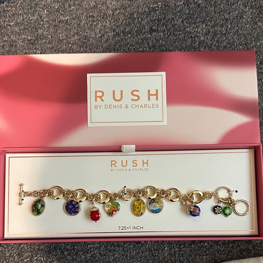 Gold Bracelet with Multicolored Charms